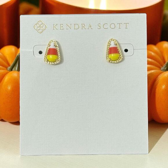 *SOLD* NWT! Kendra Scott Candy Corn Gold Stud Earrings in Candy Corn Magnesite - Picture 2 of 7